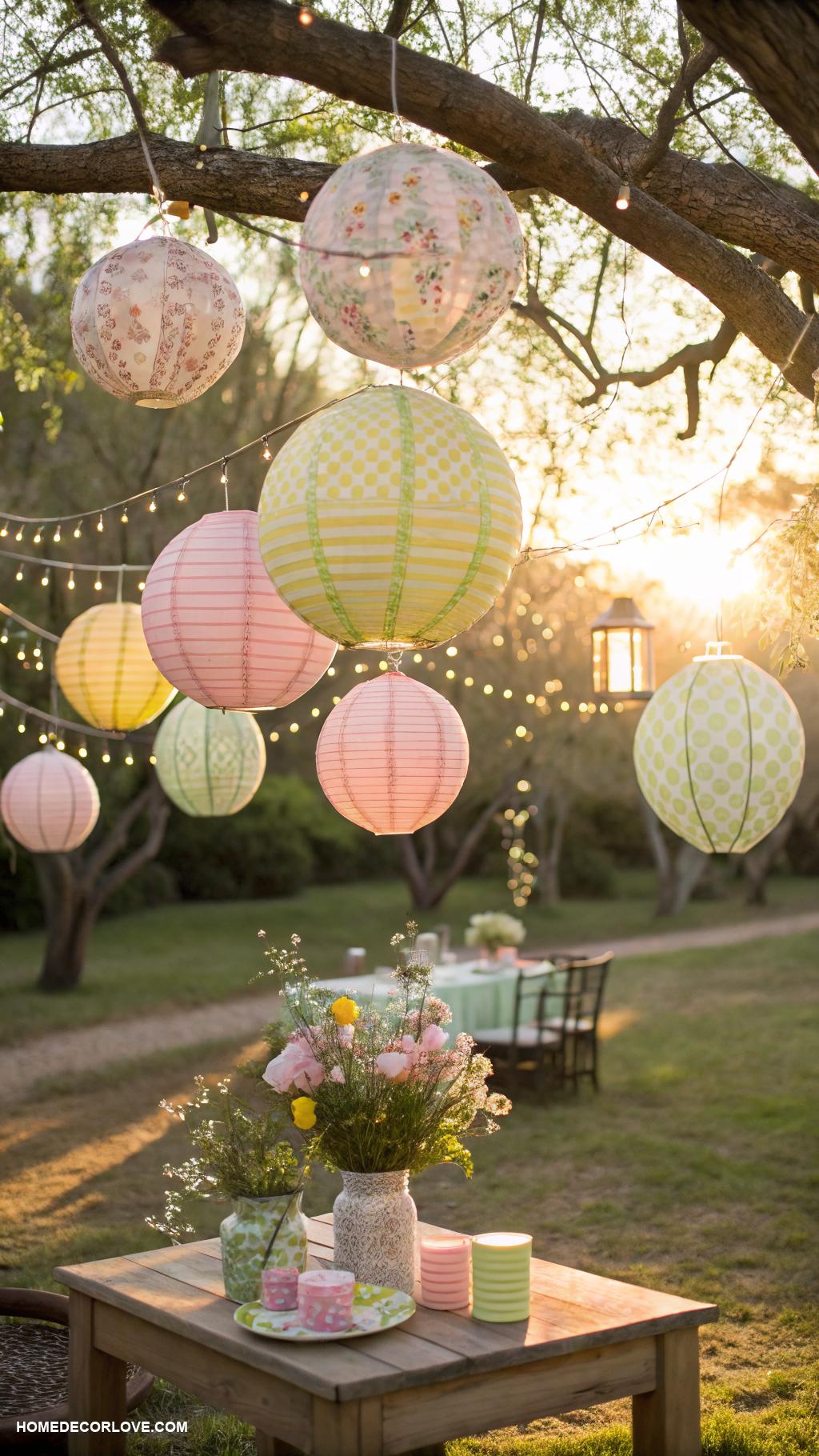 diy spring decor Hanging paper lanterns outdoors
