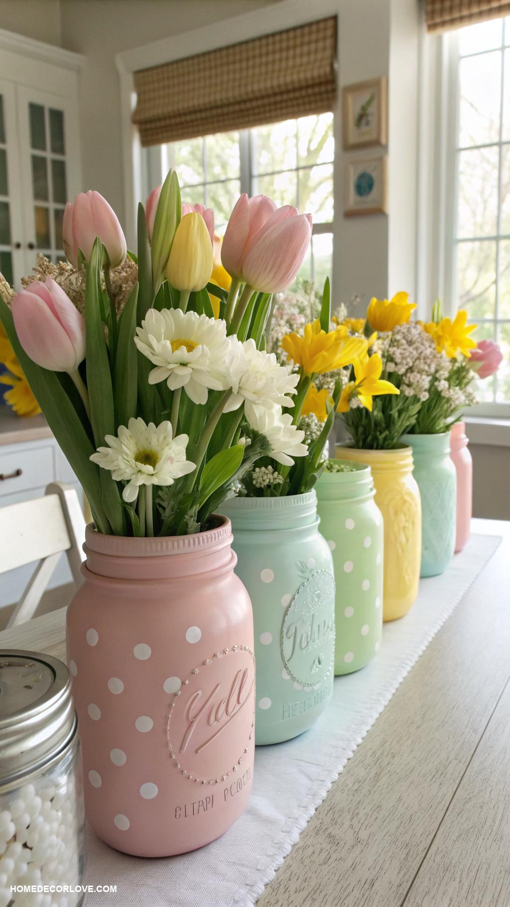 diy spring decor Painted mason jar vases