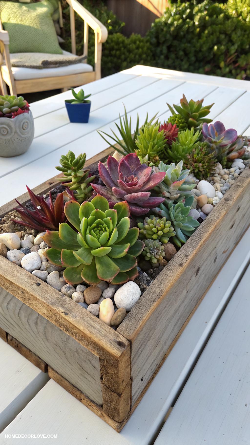 diy spring decor Succulent arrangement in wooden box