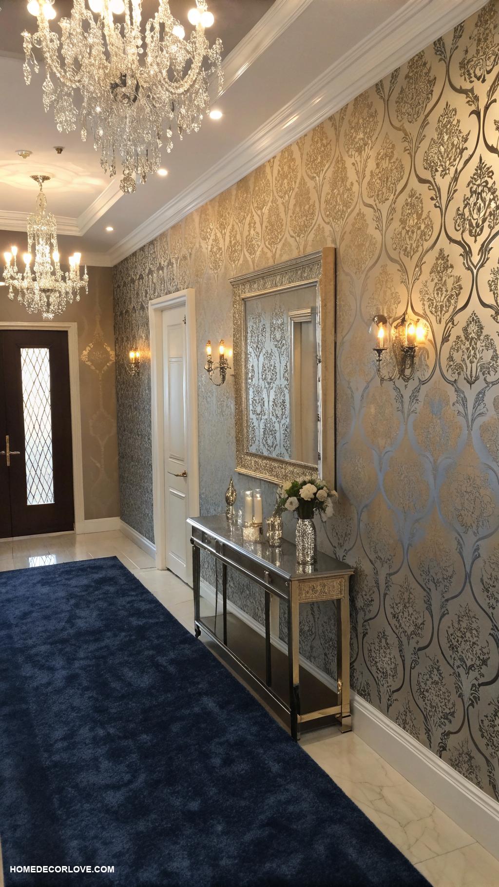 entryway wallpaper ideas Metallic accents for a glamorous entrance