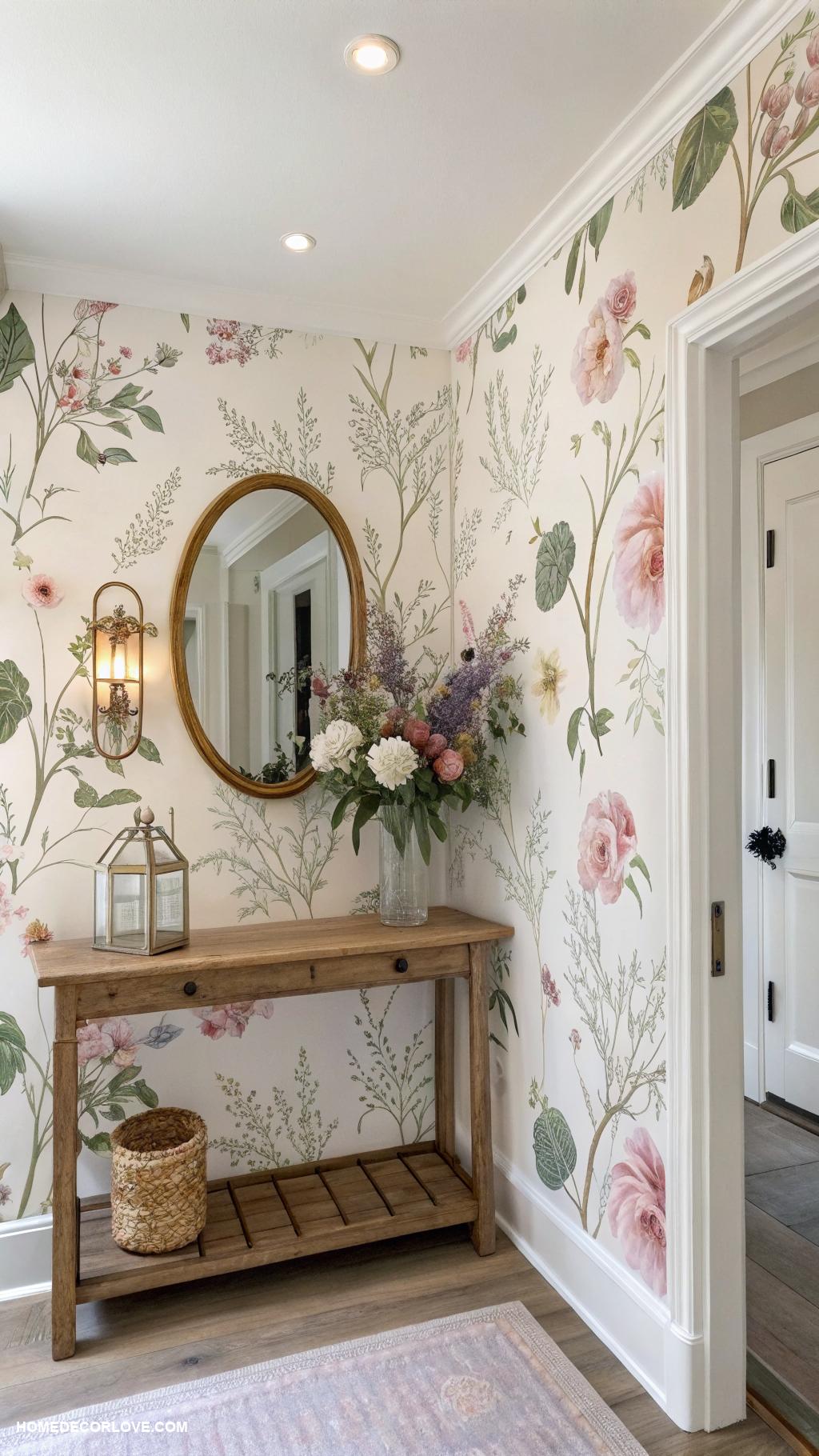entryway wallpaper ideas Soft floral prints for a welcoming vibe