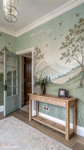 entryway wallpaper ideas Subtle nature scenes for a serene atmosphere