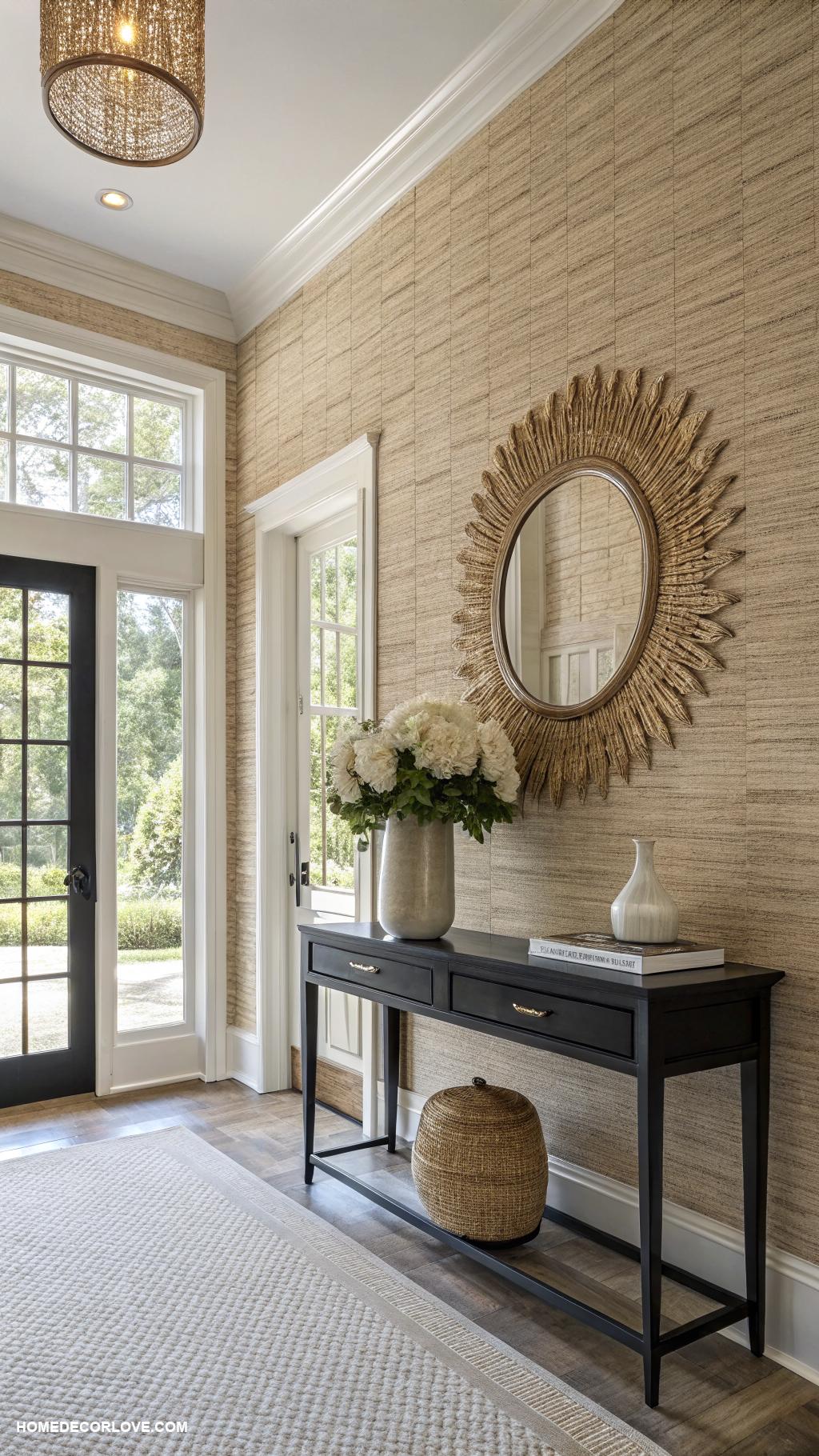 entryway wallpaper ideas Textured grasscloth for added depth
