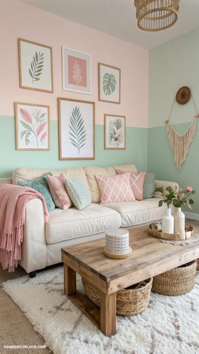 pastel boho living rooms Pastel art prints in simple frames