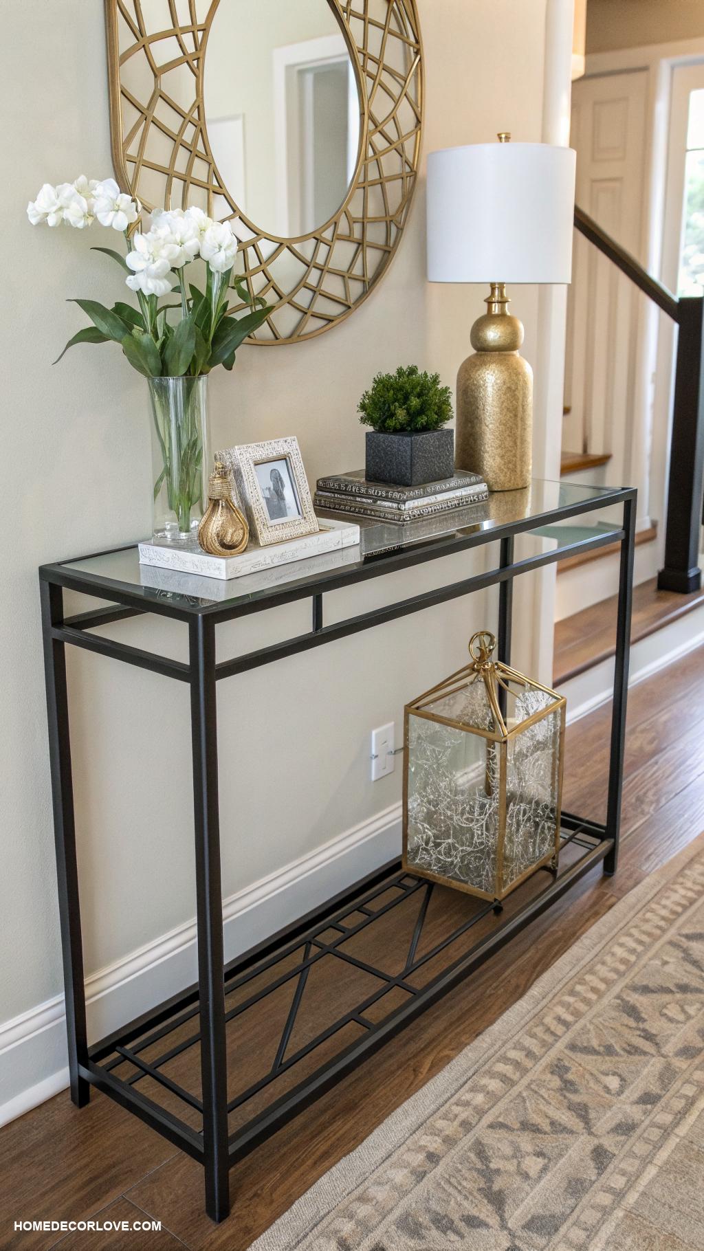 small entryway table ideas Metal frame table with glass top