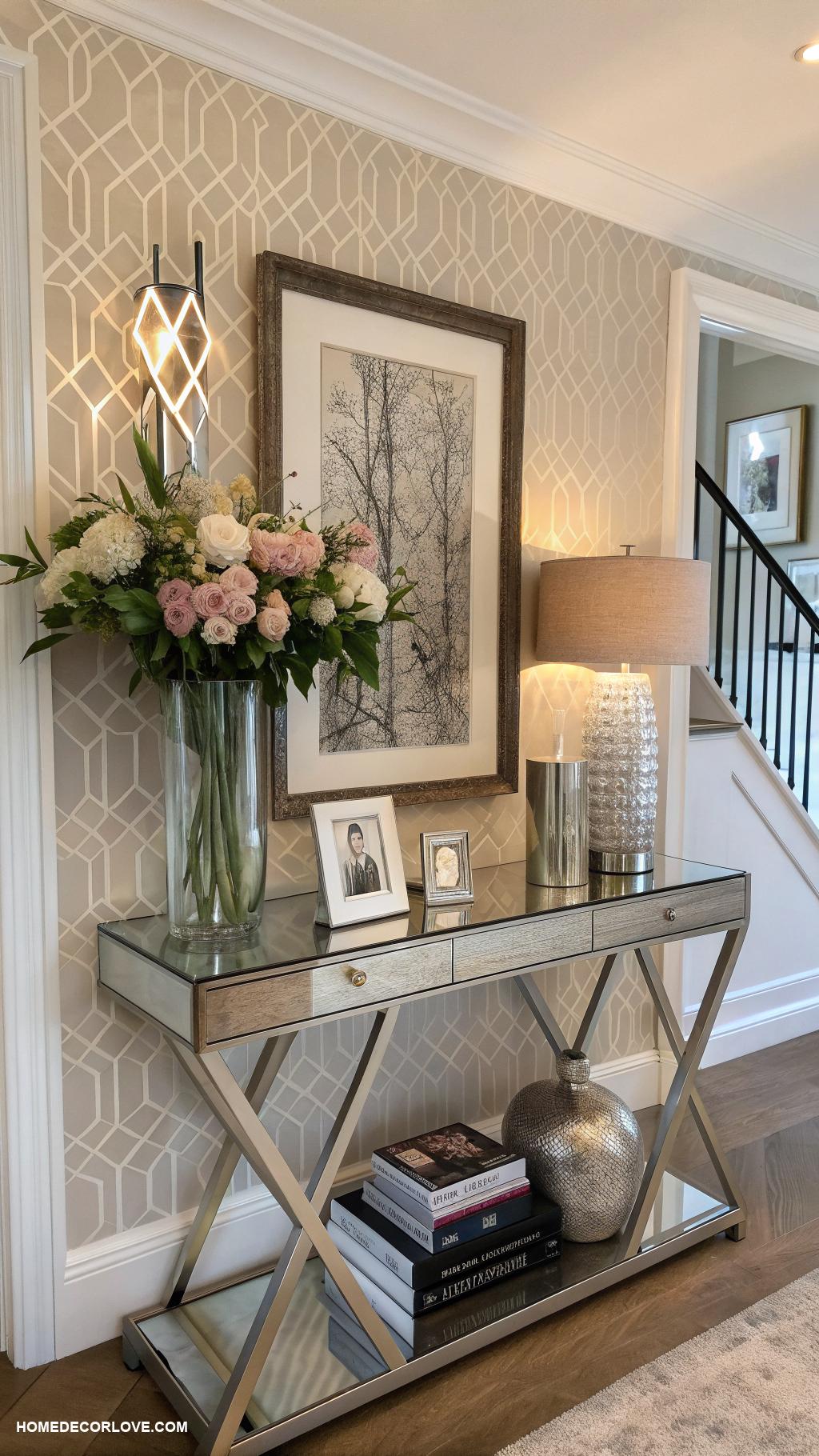 small entryway table ideas Mirrored table for light reflection