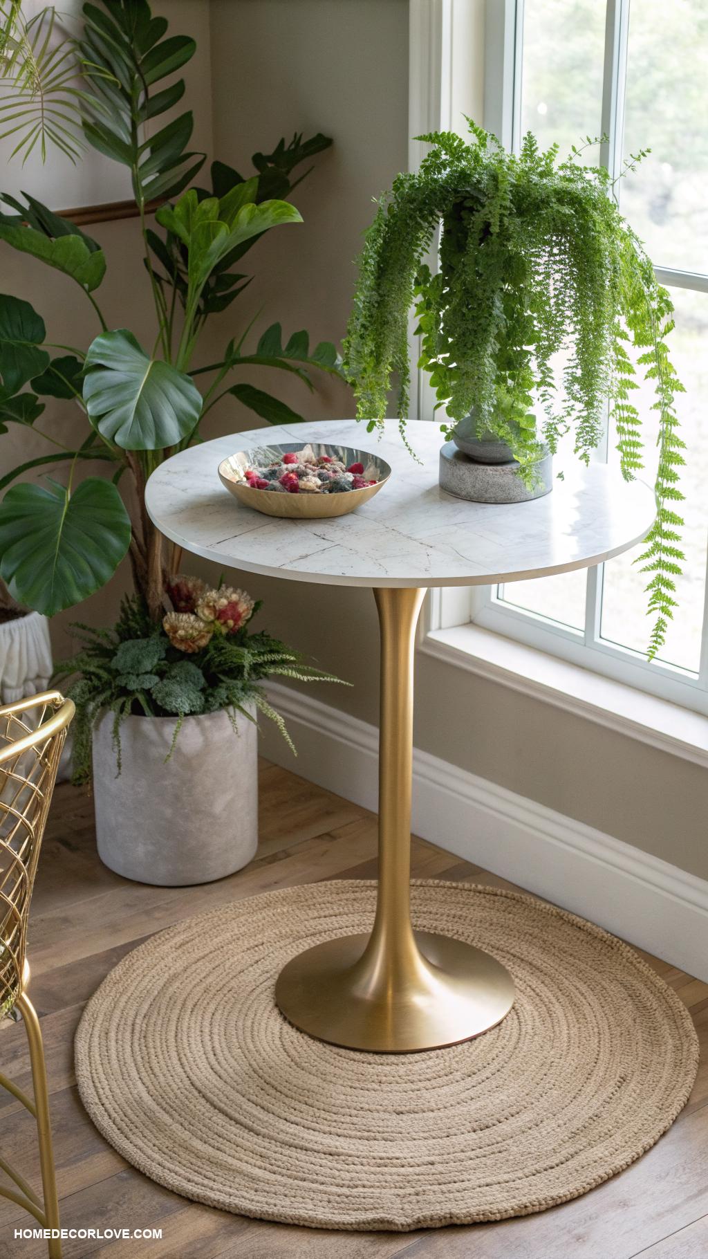small entryway table ideas Round pedestal table with plants