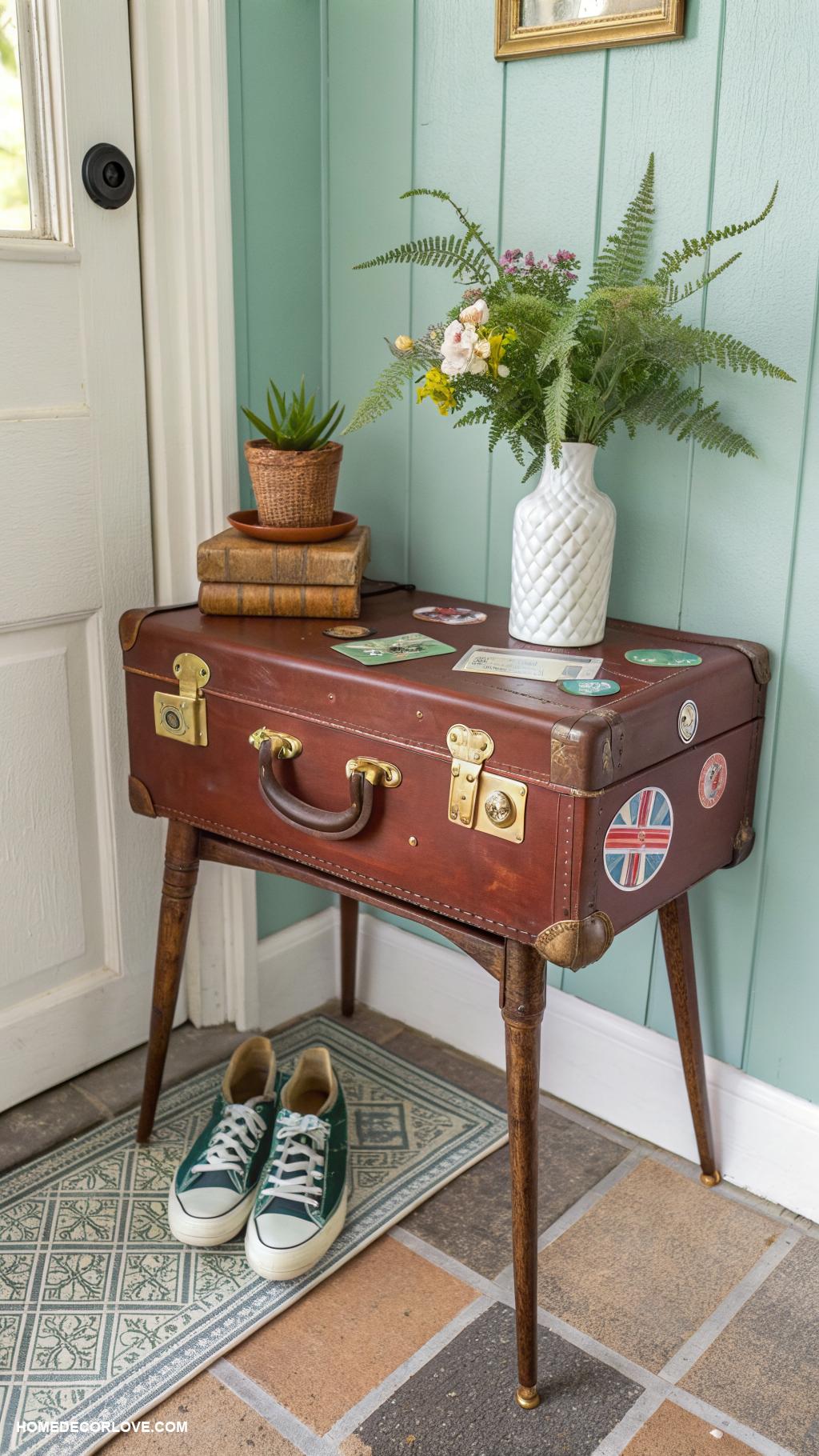 small entryway table ideas Vintage suitcase as table